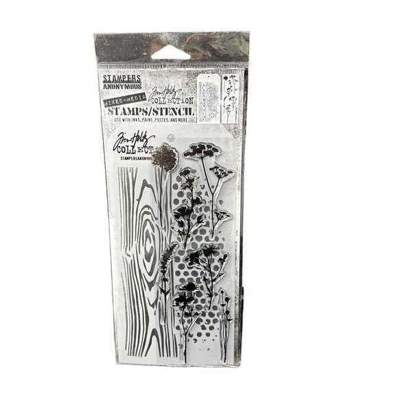 Tim Holtz Stampers Anonymous Cling Stamp Stencil Set Floral Trees THMM159 New - Picture 1 of 7